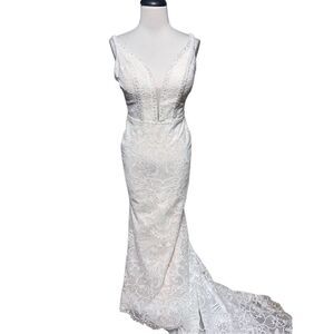 Mon Cheri Strappy Sexy Embellished Wedding Dress with Train Small